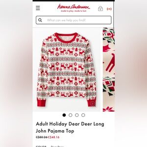 Hanna Andersson Dear Deer Holiday Long sleeve pyjama top size M